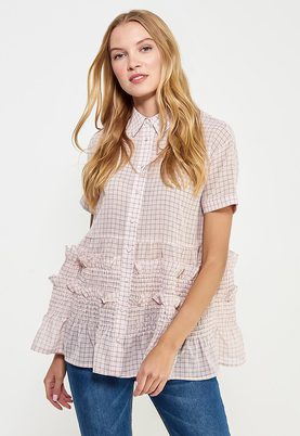 LOST INK  CHECKED SHIRRED SHIRT